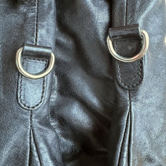 Nordstrom Made in Italy Black Genuine Leather Silver Hardware Tote Shoulder Bag - Picture 10 of 11